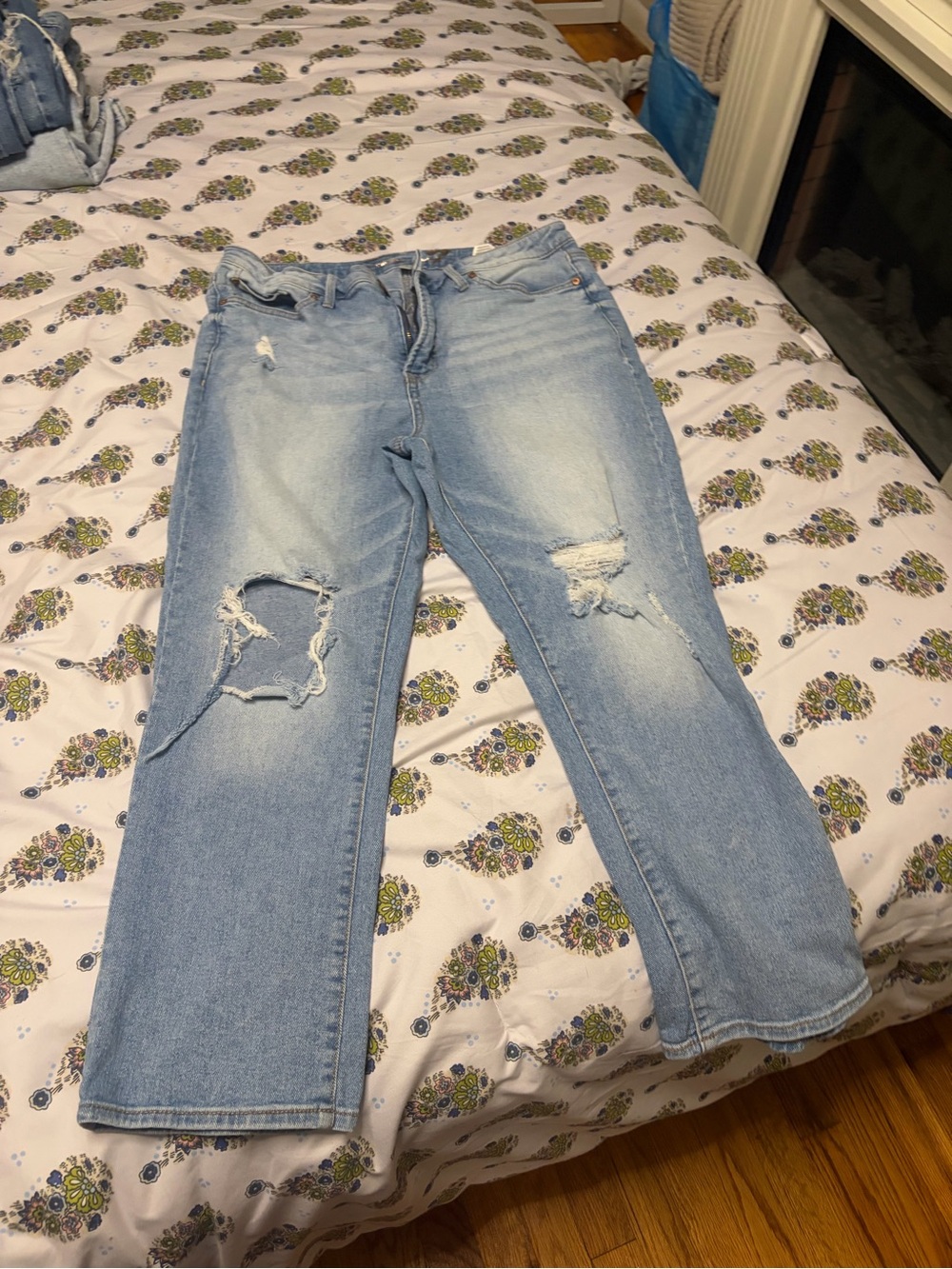 Seven7 Light Blue Distressed Straight Leg Jeans